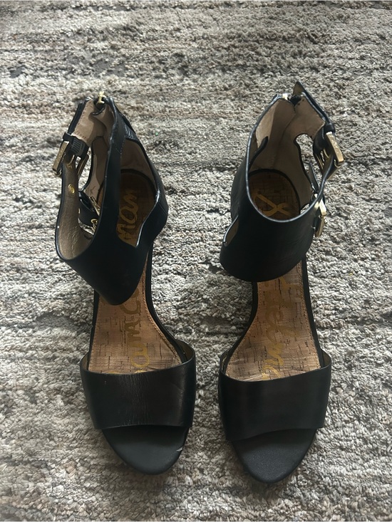 Sam Edelman Shoes - Sam Edelman Black Open-Toe Ankle-Strap Heels with Gold Buckles